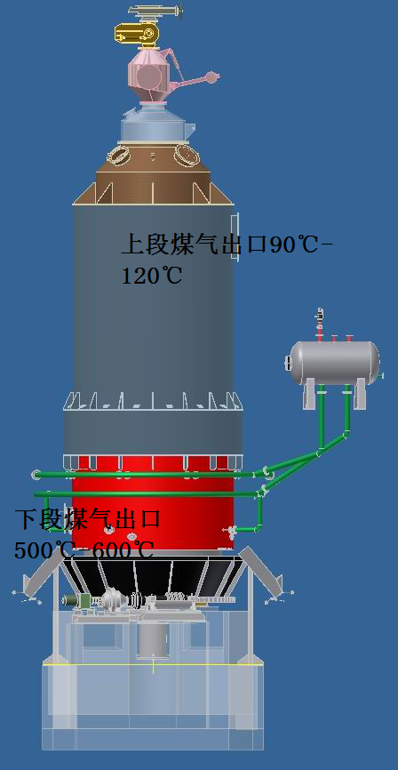 两段式煤气发生炉上下煤气出口